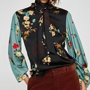 Zara Floral Printed Blouse with bow
